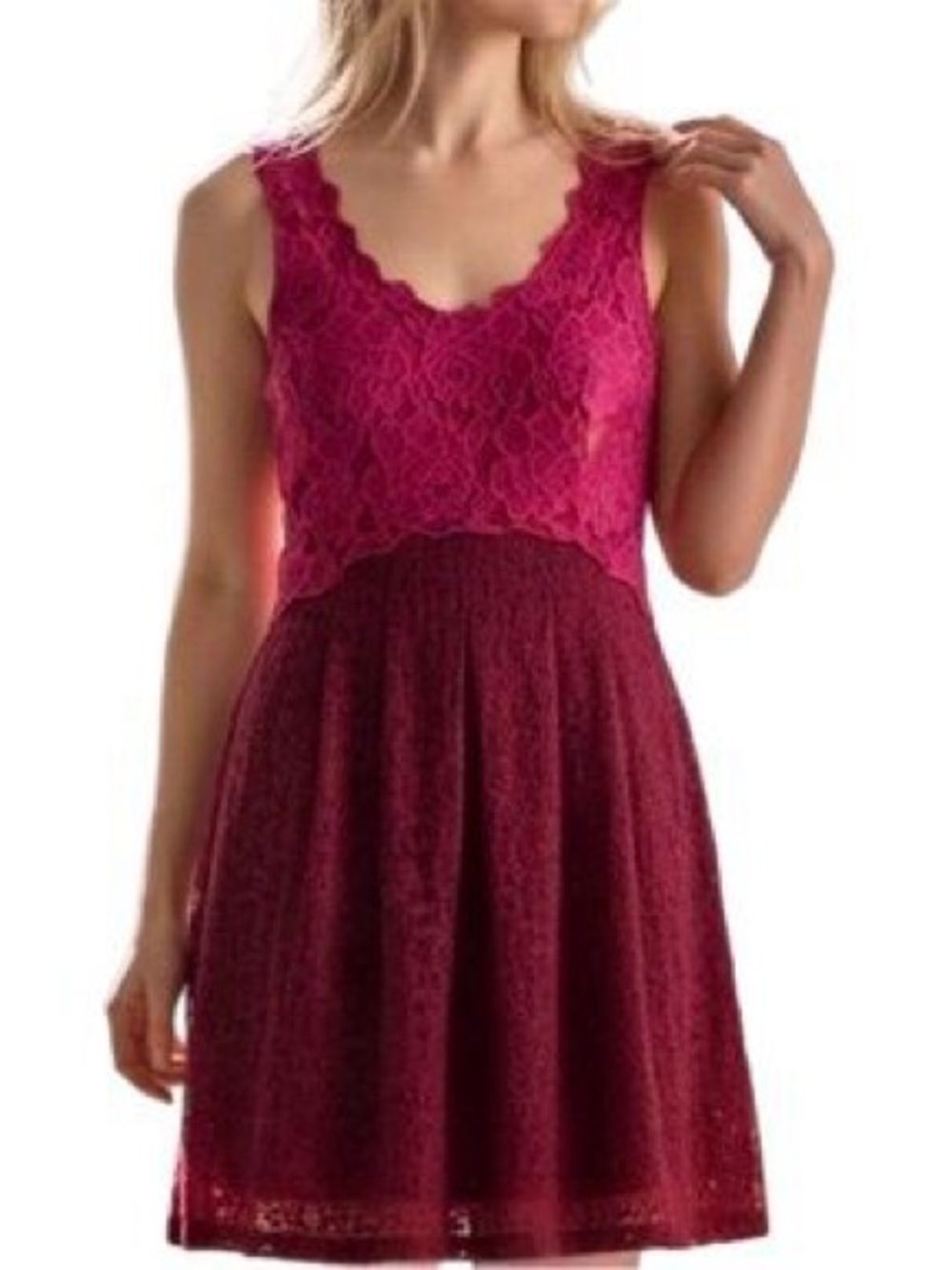 Anthropologie Moulinette Soeurs Carmindy Two-Tone Raspberry Maroon Lace Dress